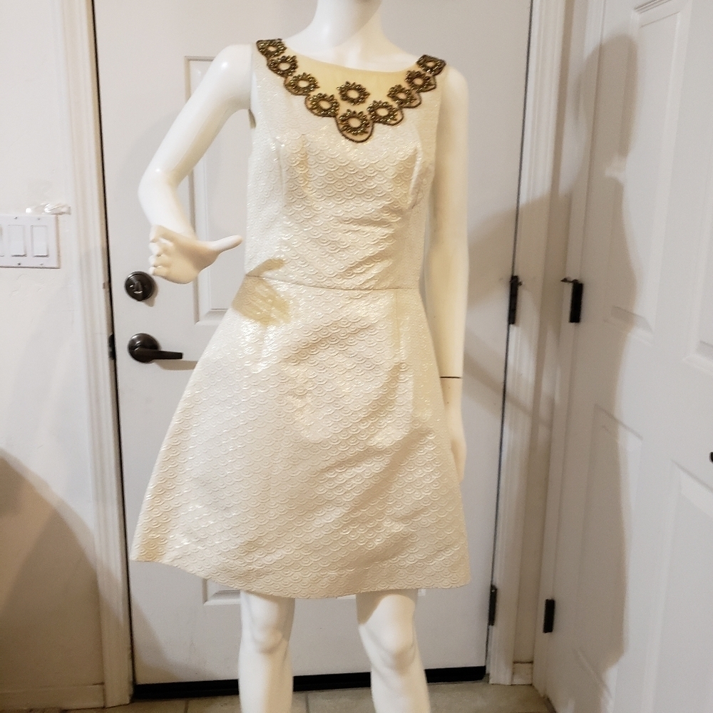 Lilly Pulitzer Withy Cream Dress with Gold Embellishments